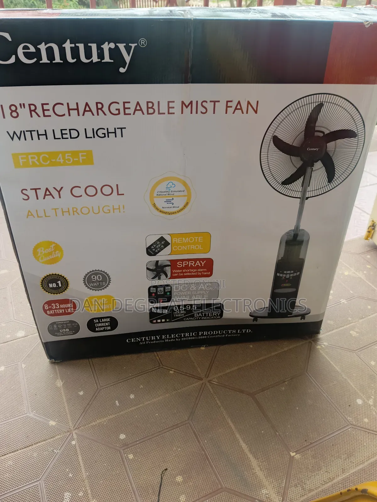 Century 18 Inches FRC-45-F Rechargeable Mist Fan