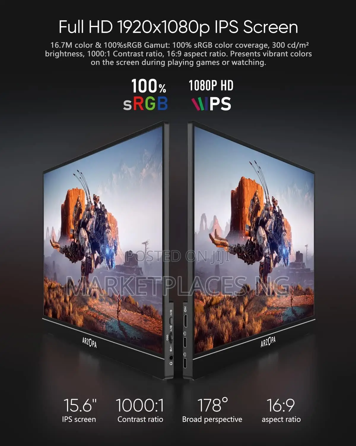 Arzopa 15.6" 144hz Portable Gaming Monitor for Laptop Ps5
