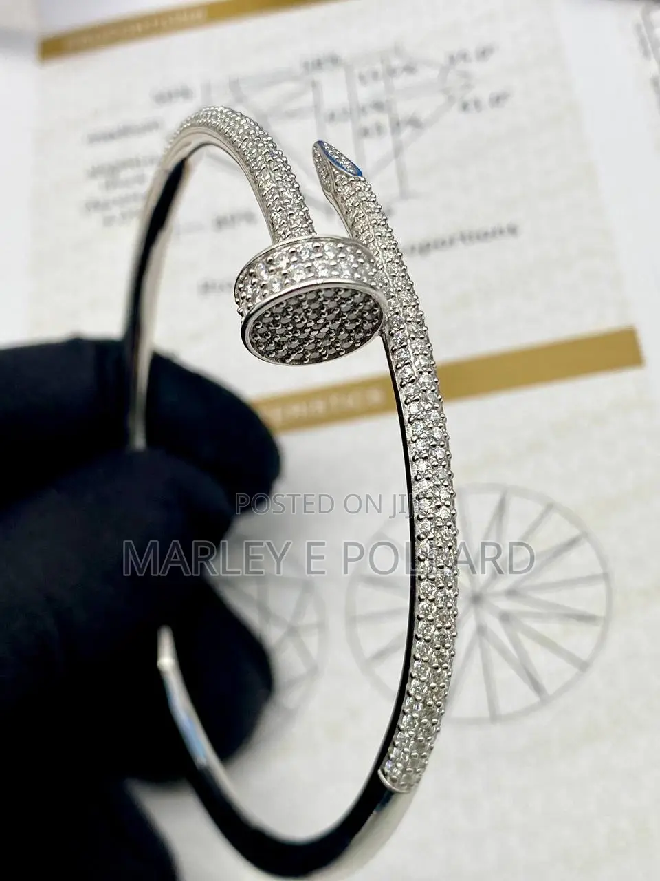 Nail Moissanite Bracelet 925 Silver Bangle