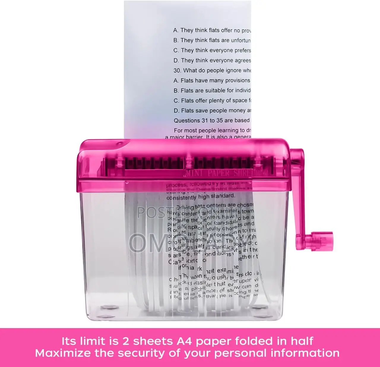 Desktop Manual Paper Shredder Machine - Pink