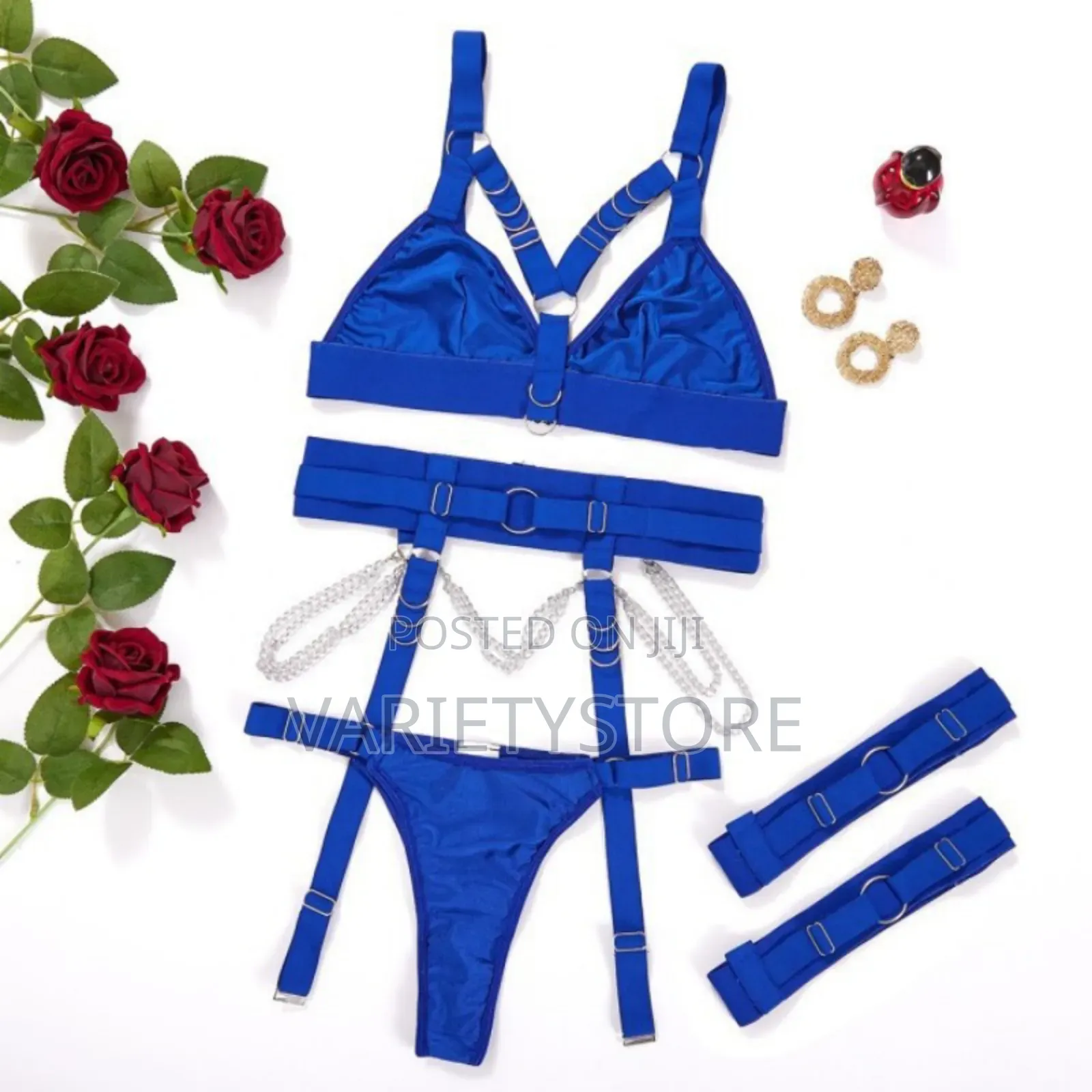 Erotic Sexy Strap Lingerie Bra Panty and Garter Set