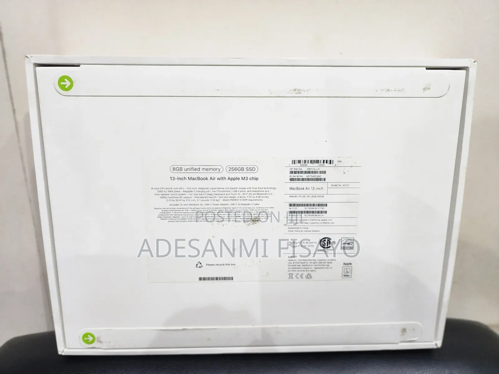 New Laptop Apple MacBook Air 2024 M3 13-Inch 8GB Apple M3 SSD 256GB