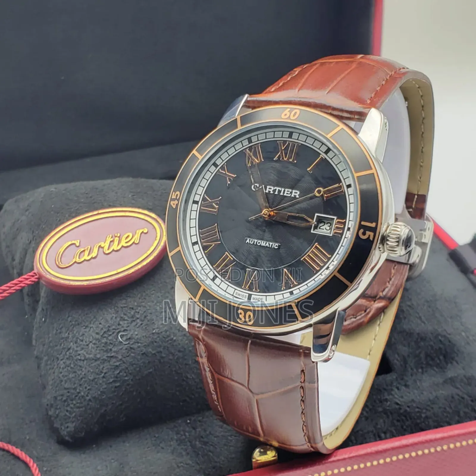 "Cartier Inspired Men's Automatic Watch - Brown Leather"