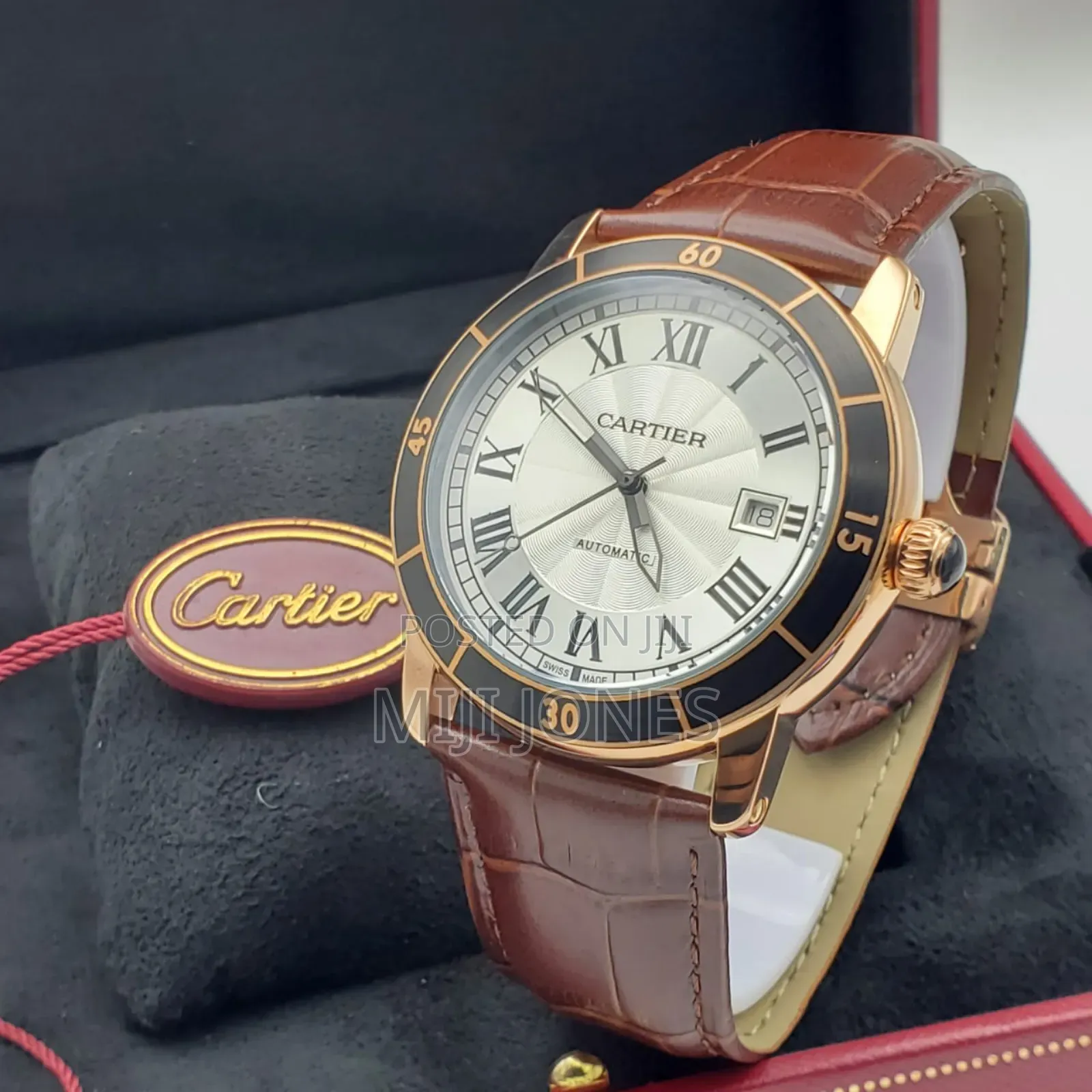 "Cartier Inspired Men's Automatic Watch - Brown Leather"