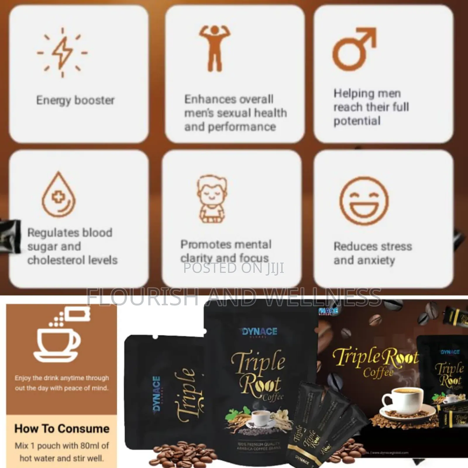 Triple Root Coffee Natural Men's Energy Libido Booster