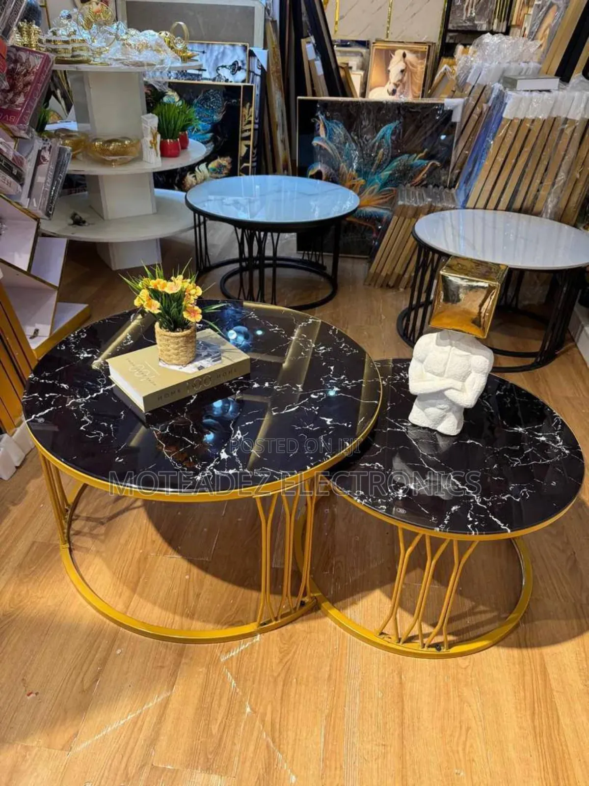 Exquisite 2in1 Marble Glass Top Round Nordic Centre Tables