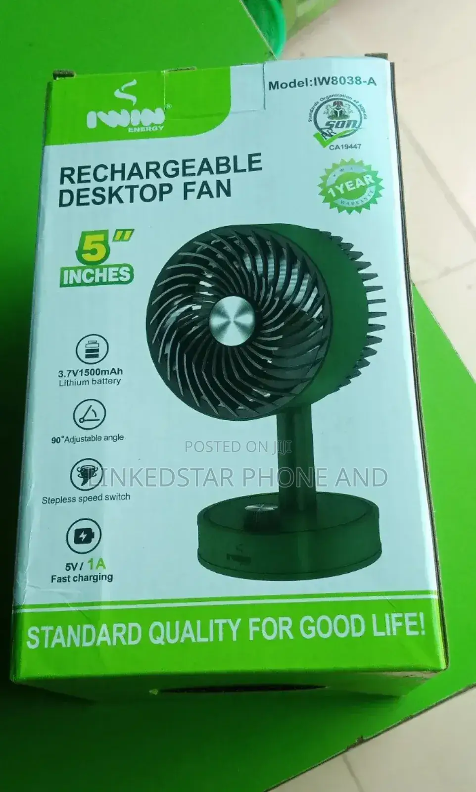 5-Inches Portable Rechargeable Desktop Fan