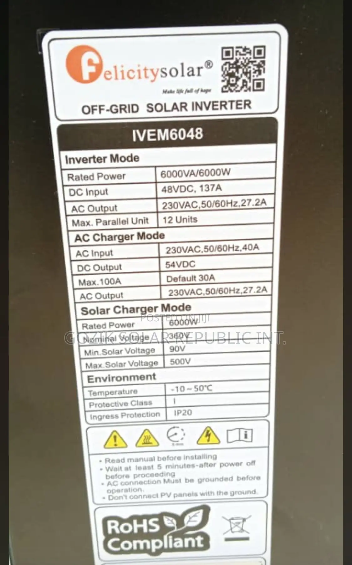 6kva 48v Felicity Hybrid Inverter
