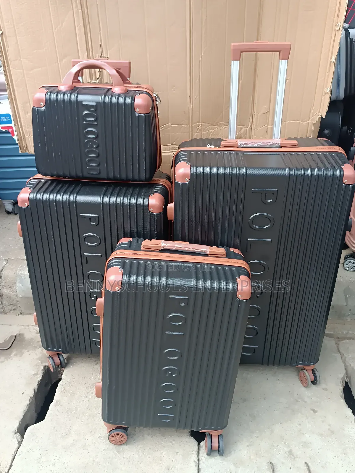 Set of 4 Black Polo Good Plastic Travelling Luggage Boxes