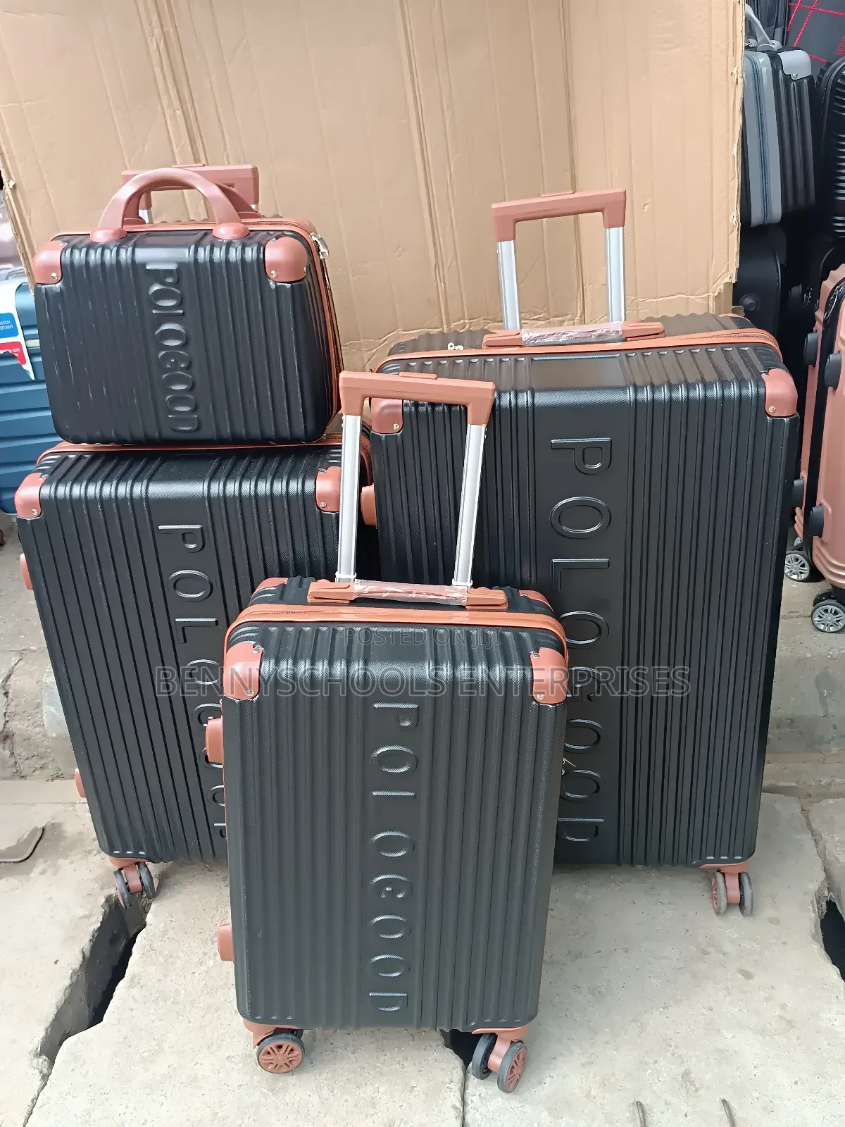 Set of 4 Black Polo Good Plastic Travelling Luggage Boxes