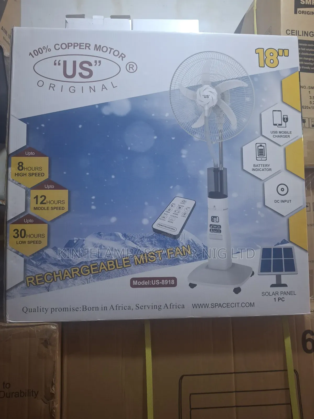 "Us" Rechargeable Mist Fan With Panel-- 18"