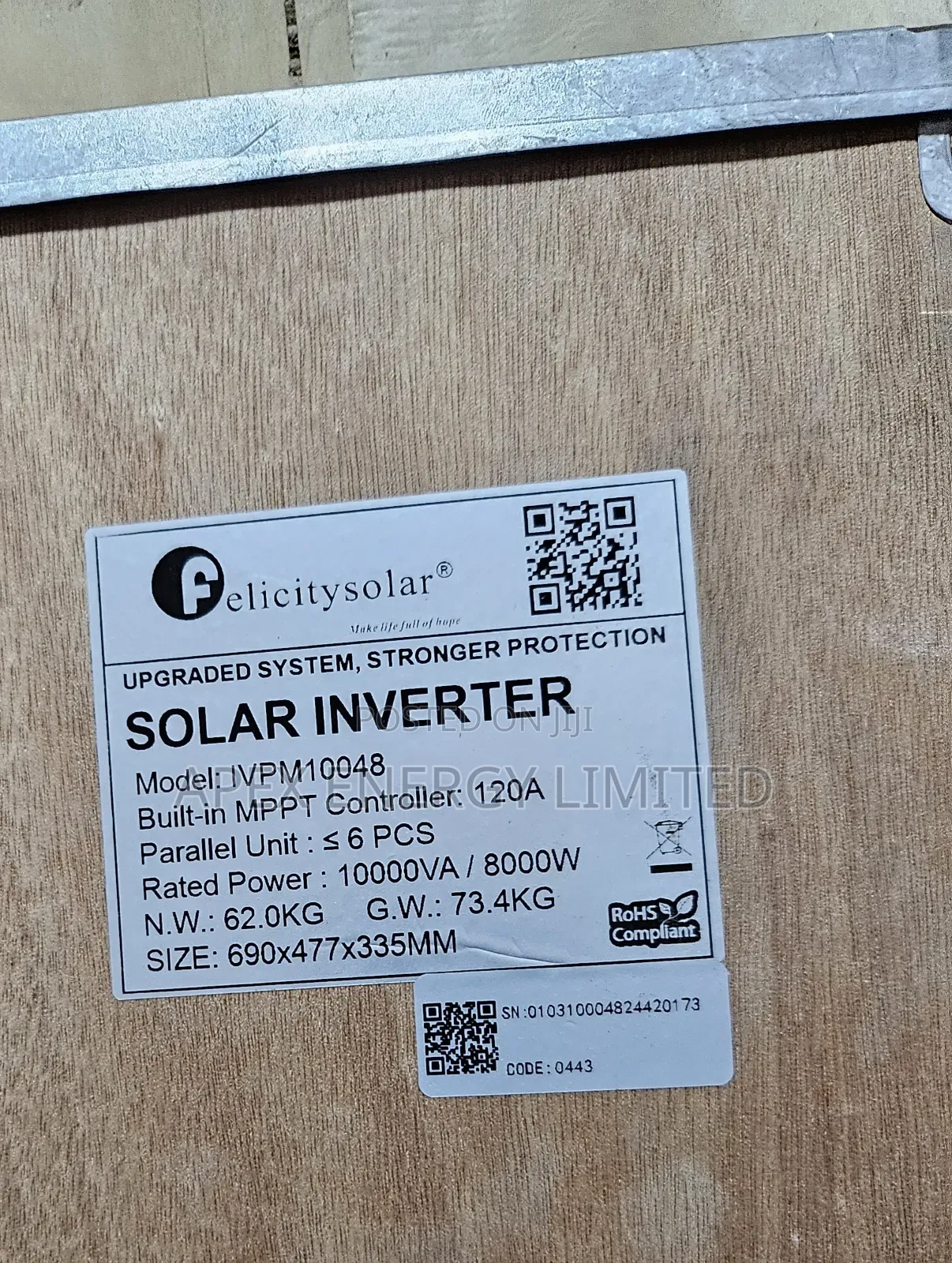 Felicity Solar 10kva Hybrid Inverter. Ivpm