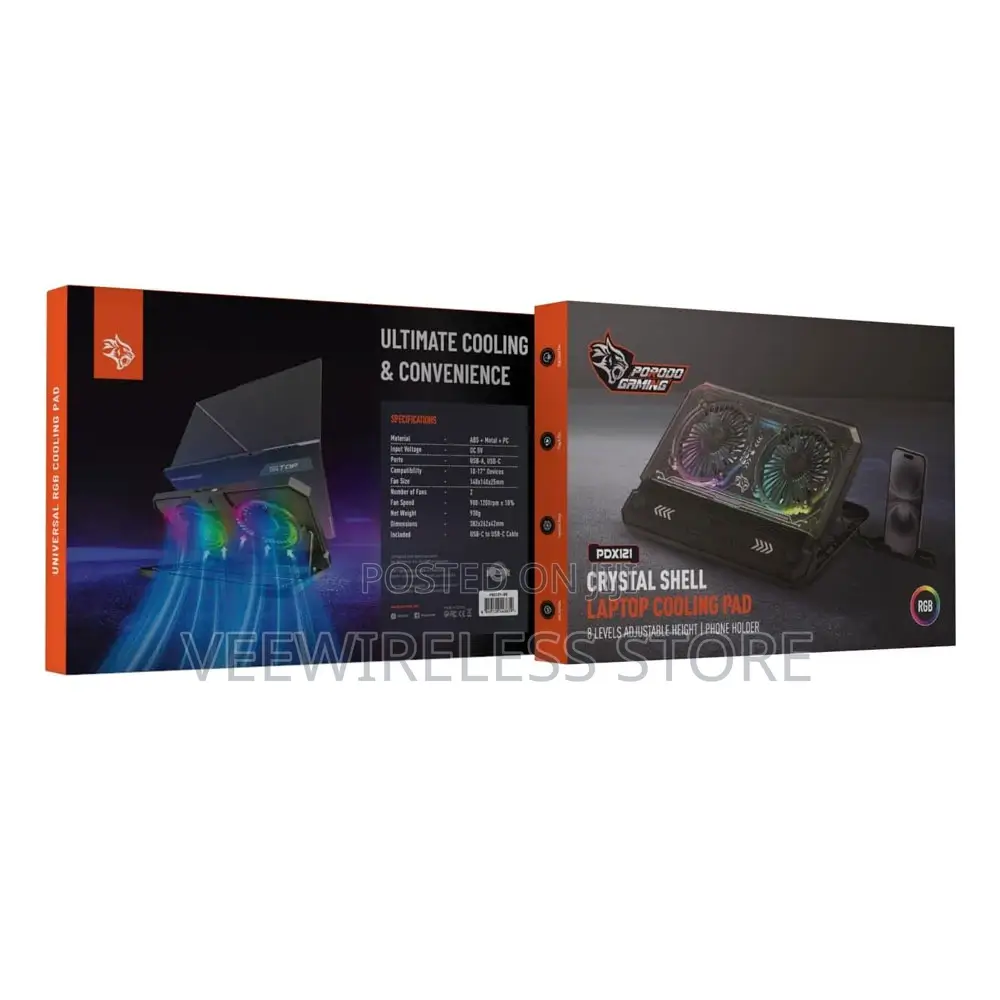 Porodo Gaming Crystal Shell Laptop Cooling Pad