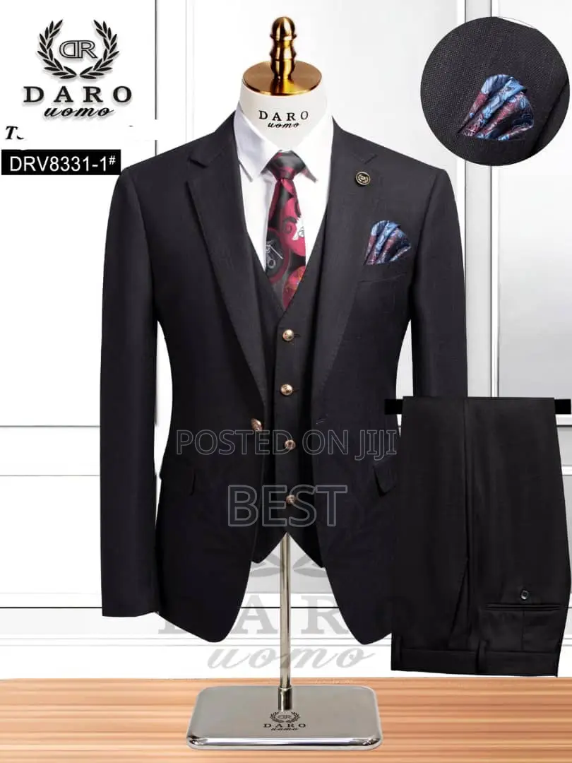 Men's Classic Black Suit With Golden Botton