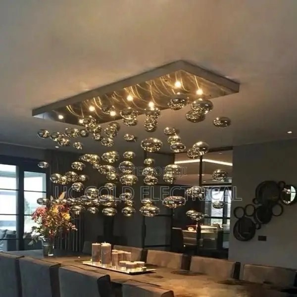 Modern Led Chandelier Chrome Ball Lustre Dining Room Grey