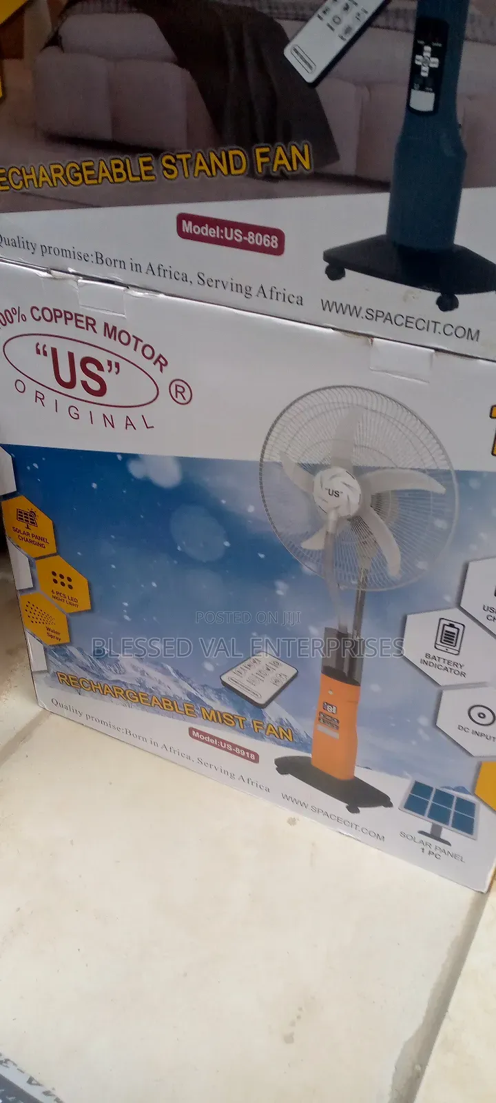 Us Original Rechargeable Stand Fan With Plan 100% Copper