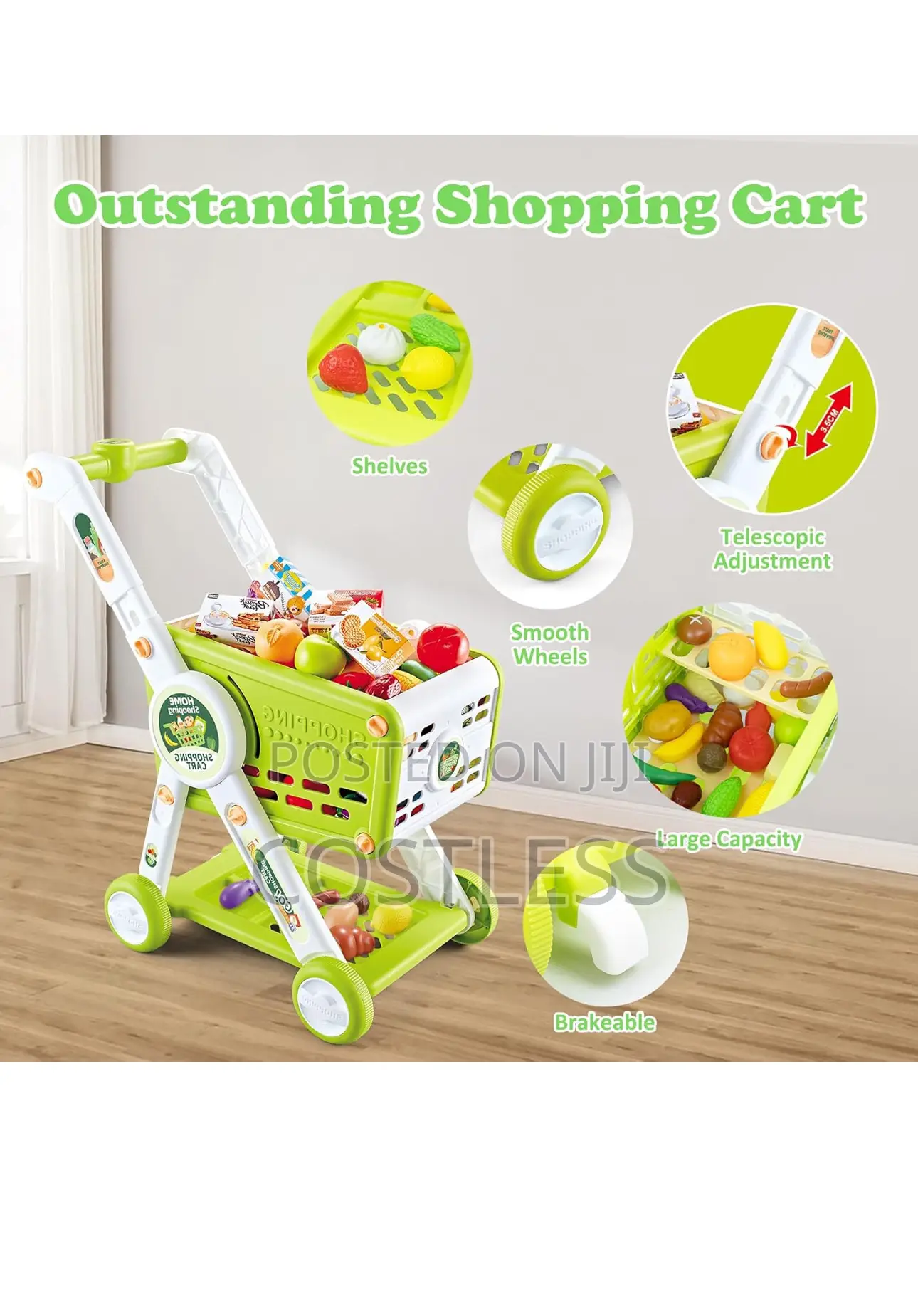Supermarket Shopping Cart for Kids With Food Accessories