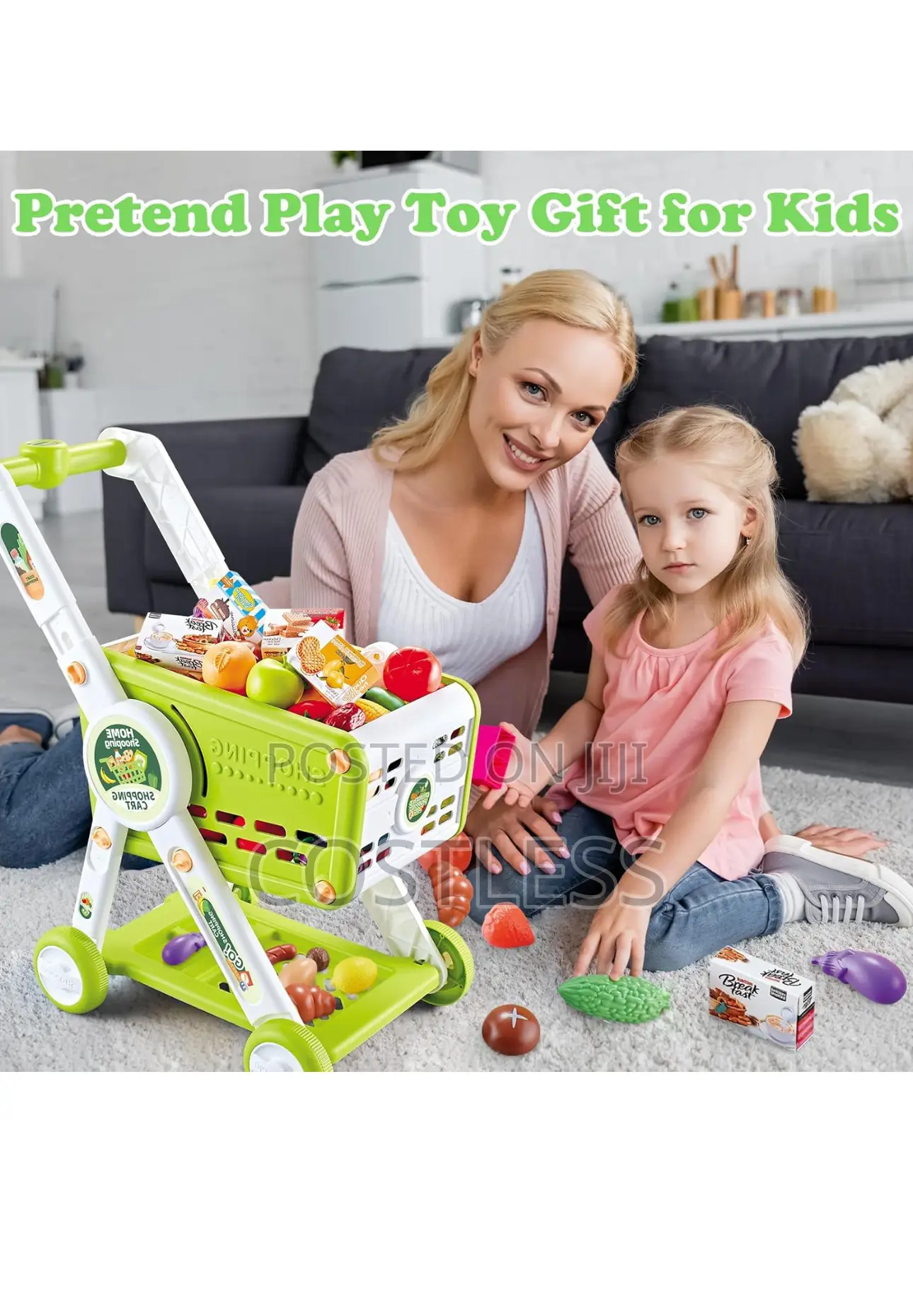Supermarket Shopping Cart for Kids With Food Accessories