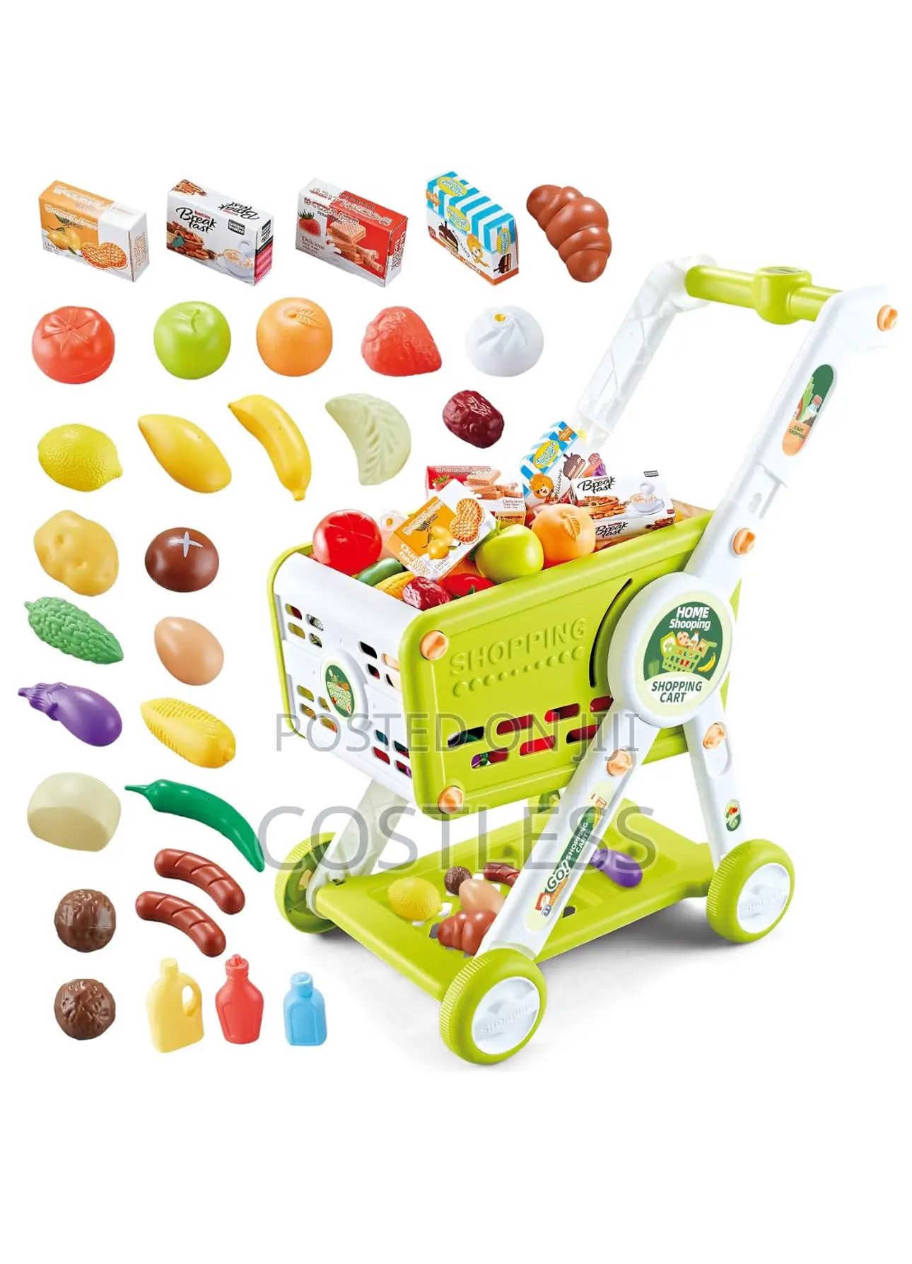 Supermarket Shopping Cart for Kids With Food Accessories