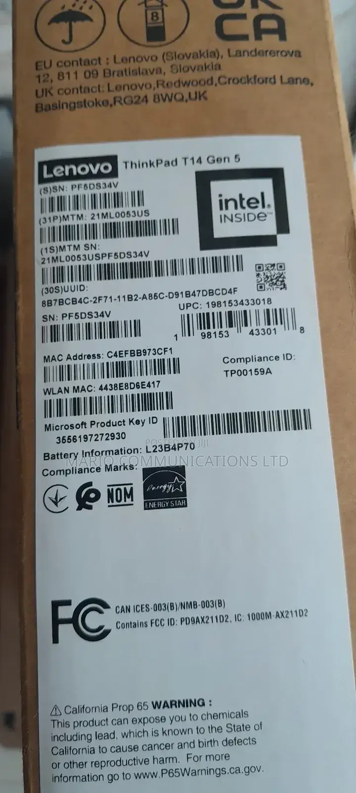 New Laptop Lenovo ThinkPad T14 G4 16GB Intel Core Ultra 5 SSD 512GB