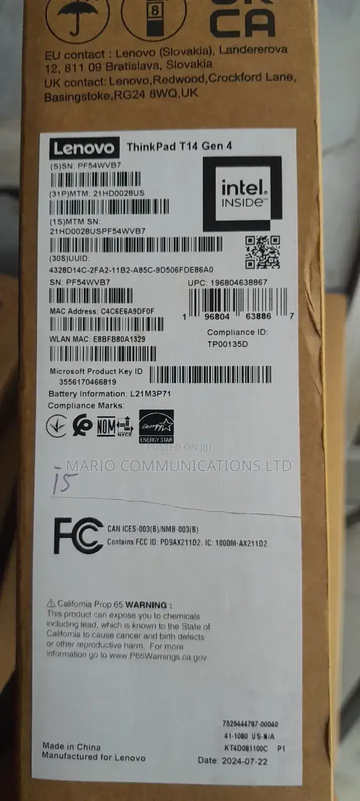 New Laptop Lenovo ThinkPad T14 G4 16GB Intel Core I5 SSD 512GB
