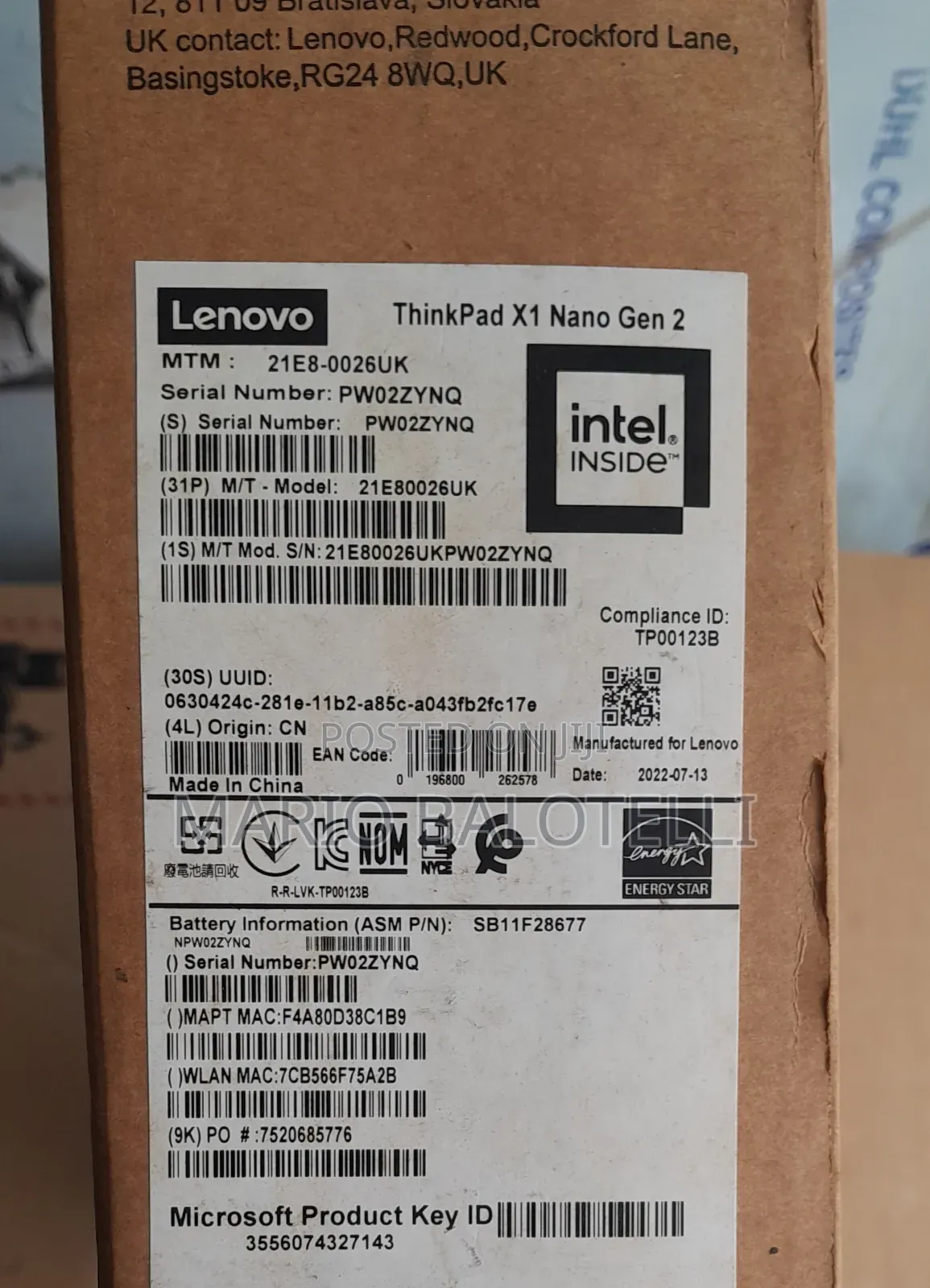 New Laptop Lenovo ThinkPad X1 16GB Intel Core I5 SSD 256GB
