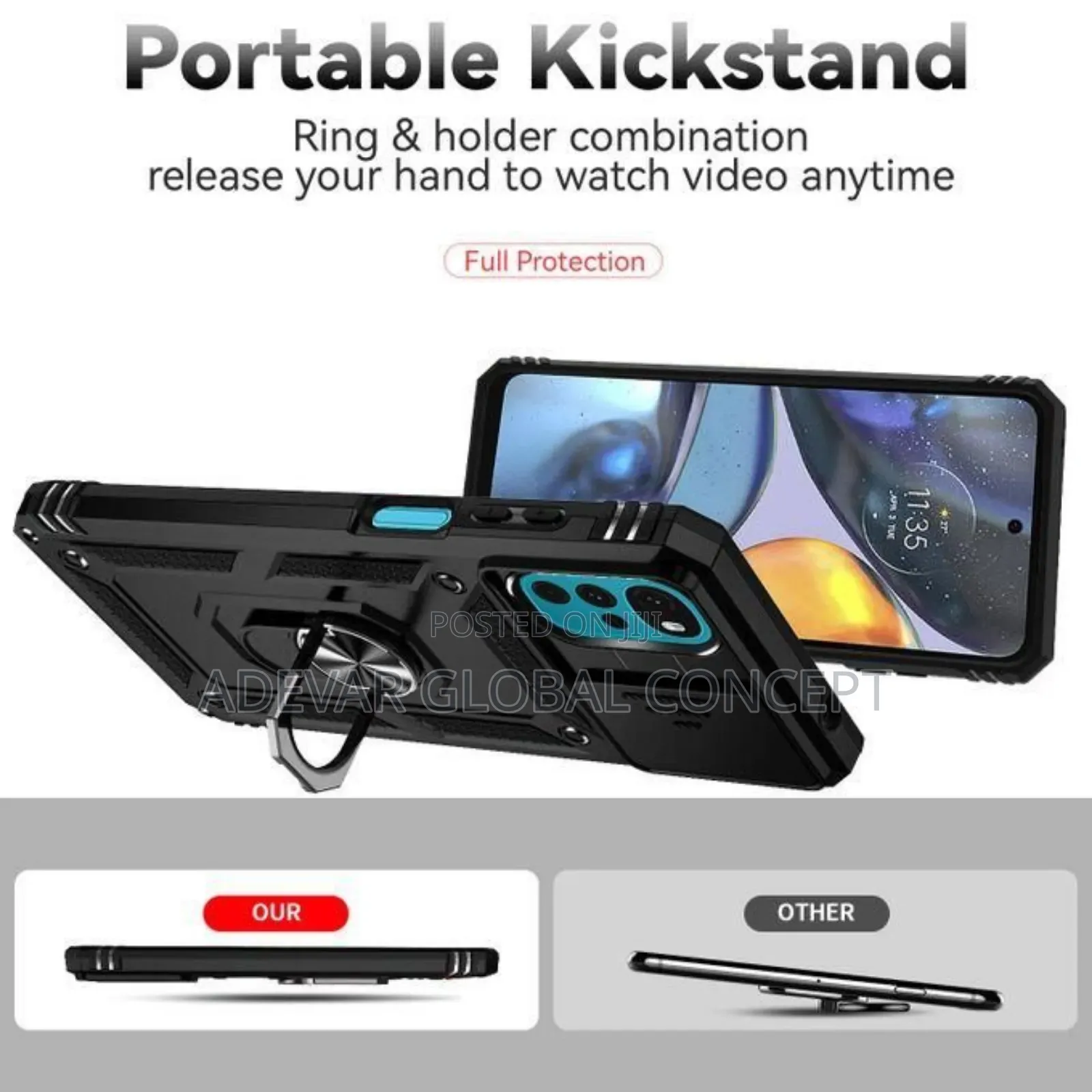 Motorola G22 Heavy Duty Protective Case Pouch Ring Kickstand