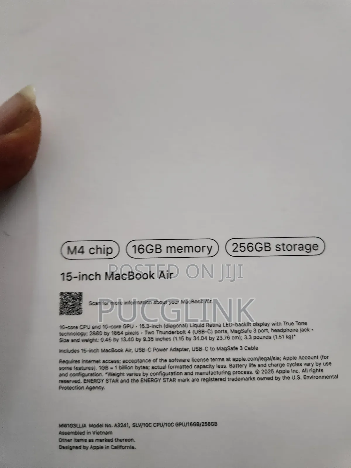 New Laptop Apple MacBook Air 2025 M4 15-inch 16GB Apple M4 SSD 256GB