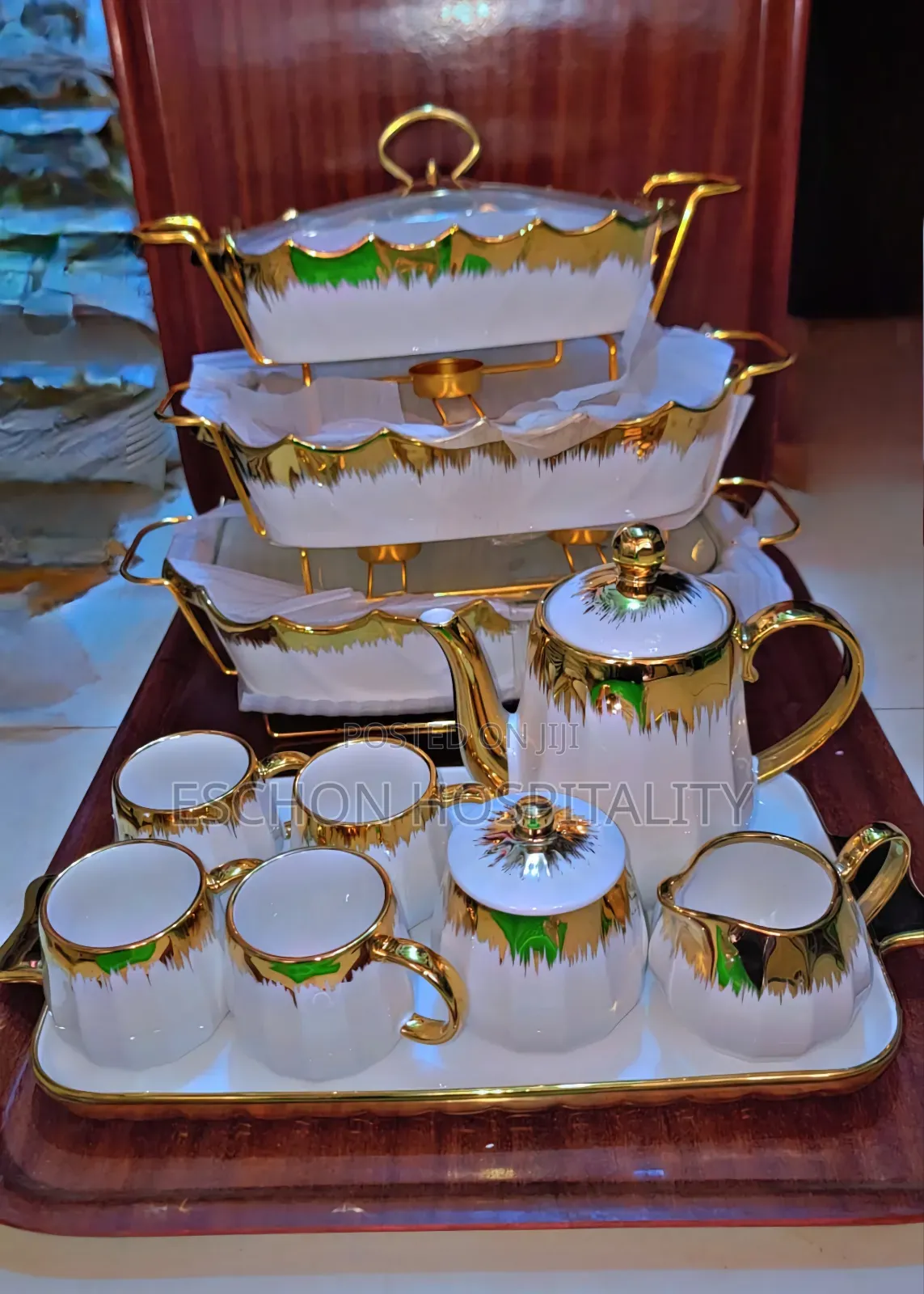 Luxury Gold/White Dish Tea Combo Set; Dinner Collection