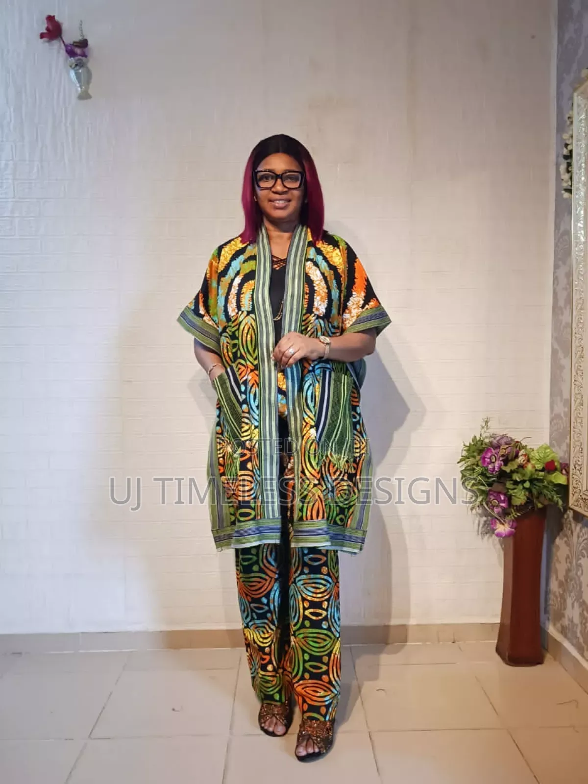 Lovely Patterned Ankara Kimono Jacket With Trousers