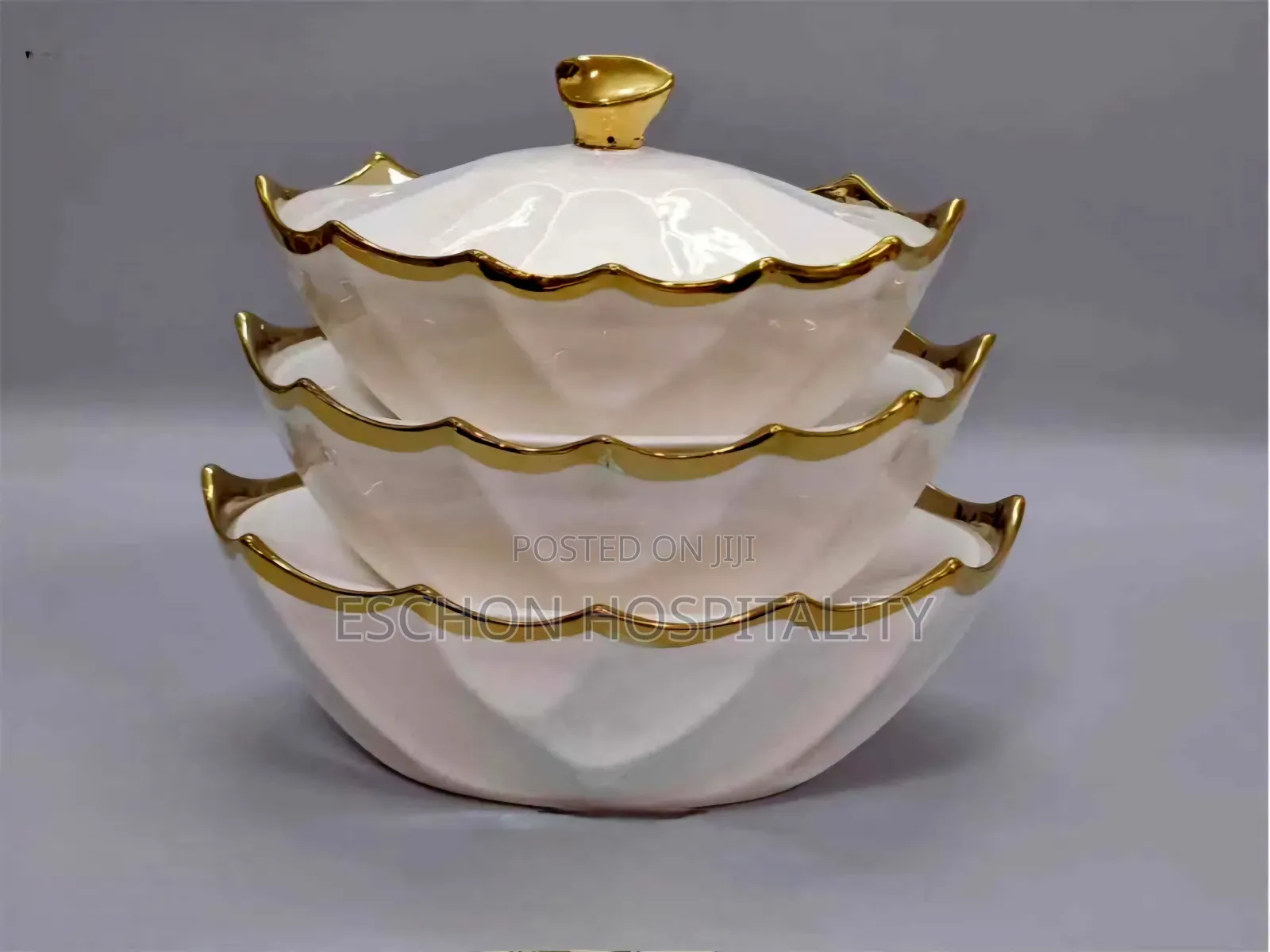 Luxury Gold and White Serving Dish Set = 3 Set
