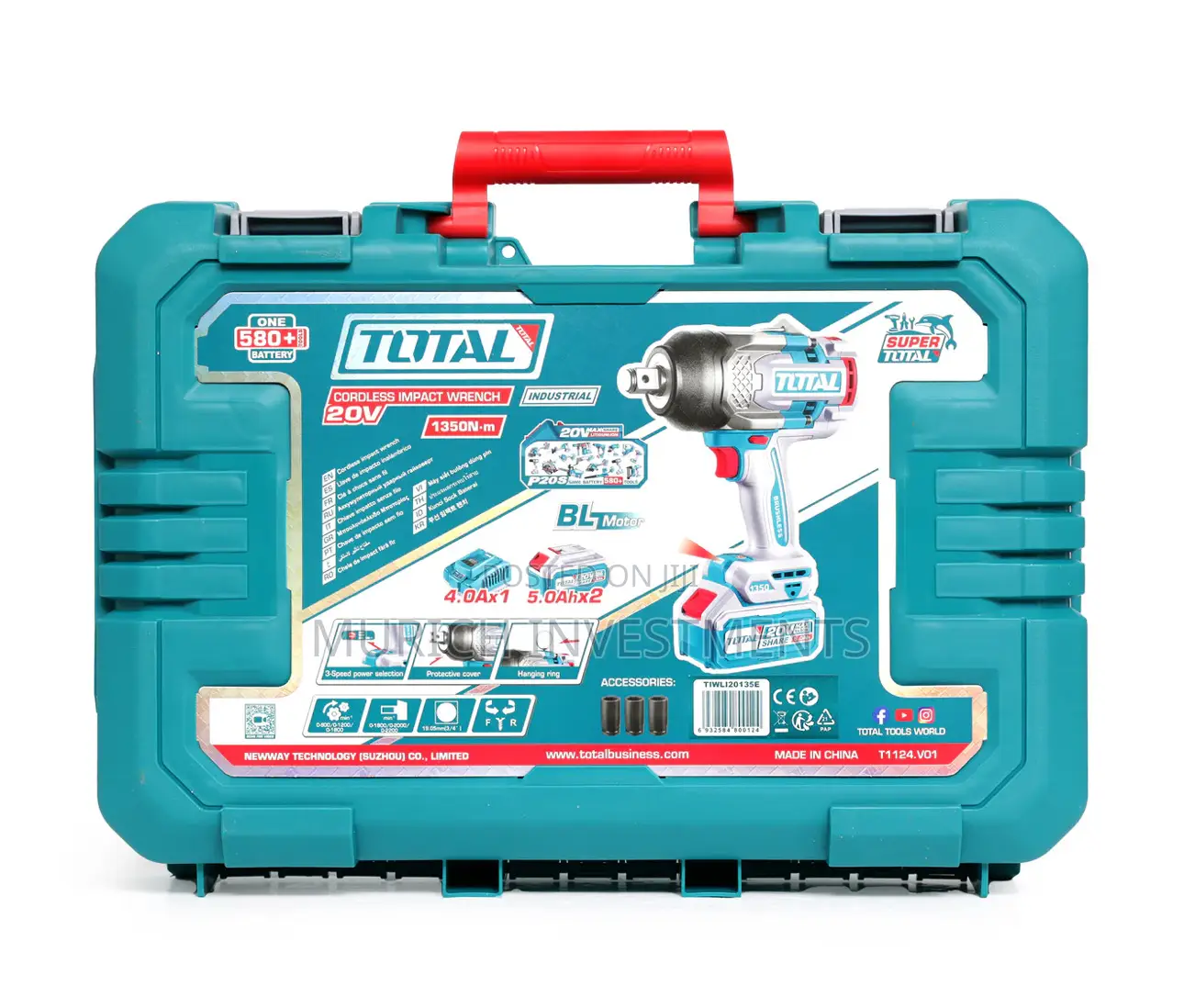 Total 20v Cordless Impact Wrench 1350nm 3/4”