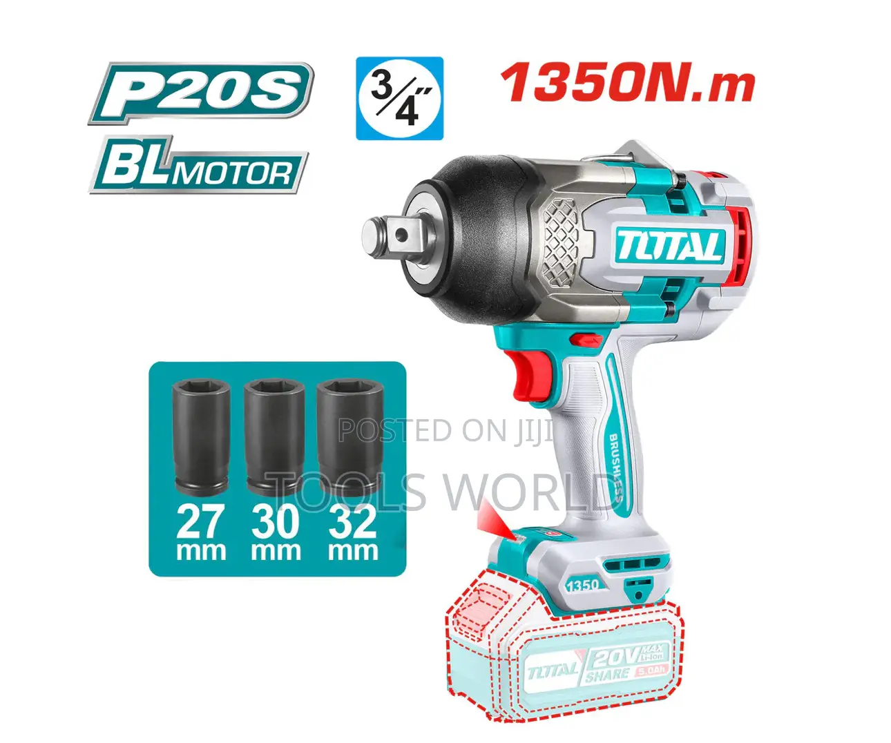 20v Cordless Impact Wrench 2 X Batteries Charger 1350nm