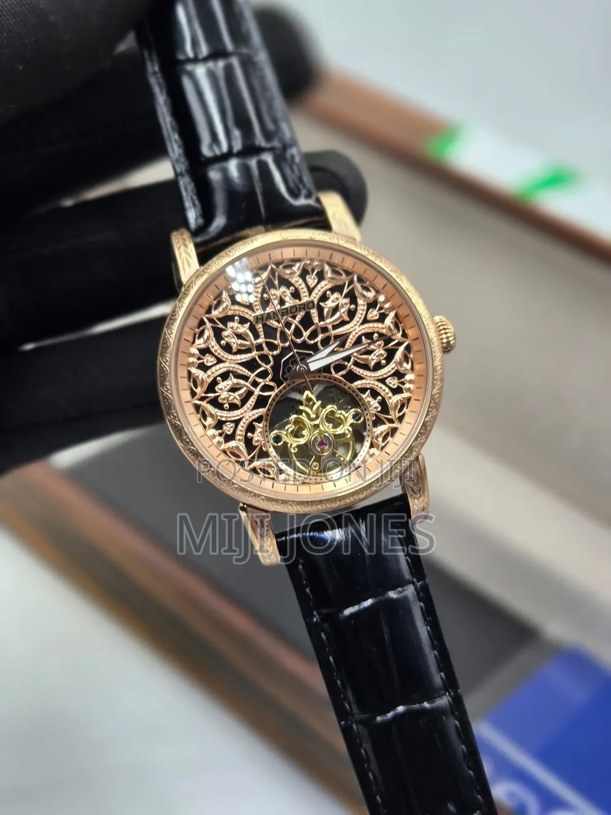 Hanboro Round Dial Automatic Leather Watch