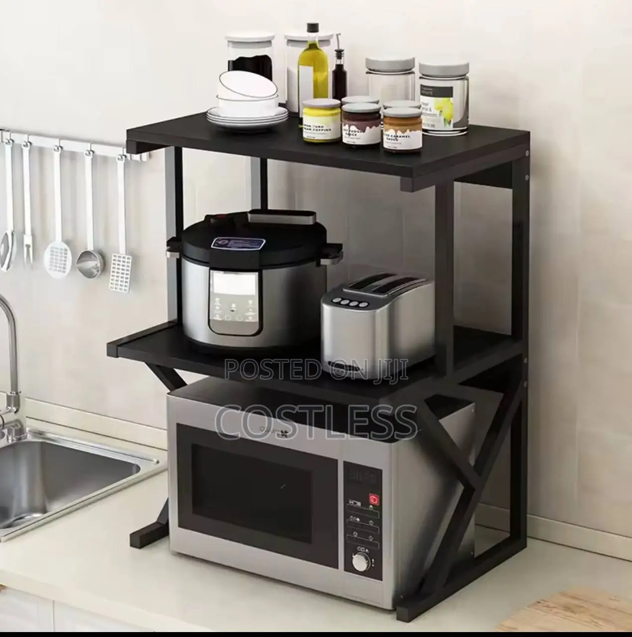 Microwave Oven Rack With Drawer Kitchen Shelves Storage