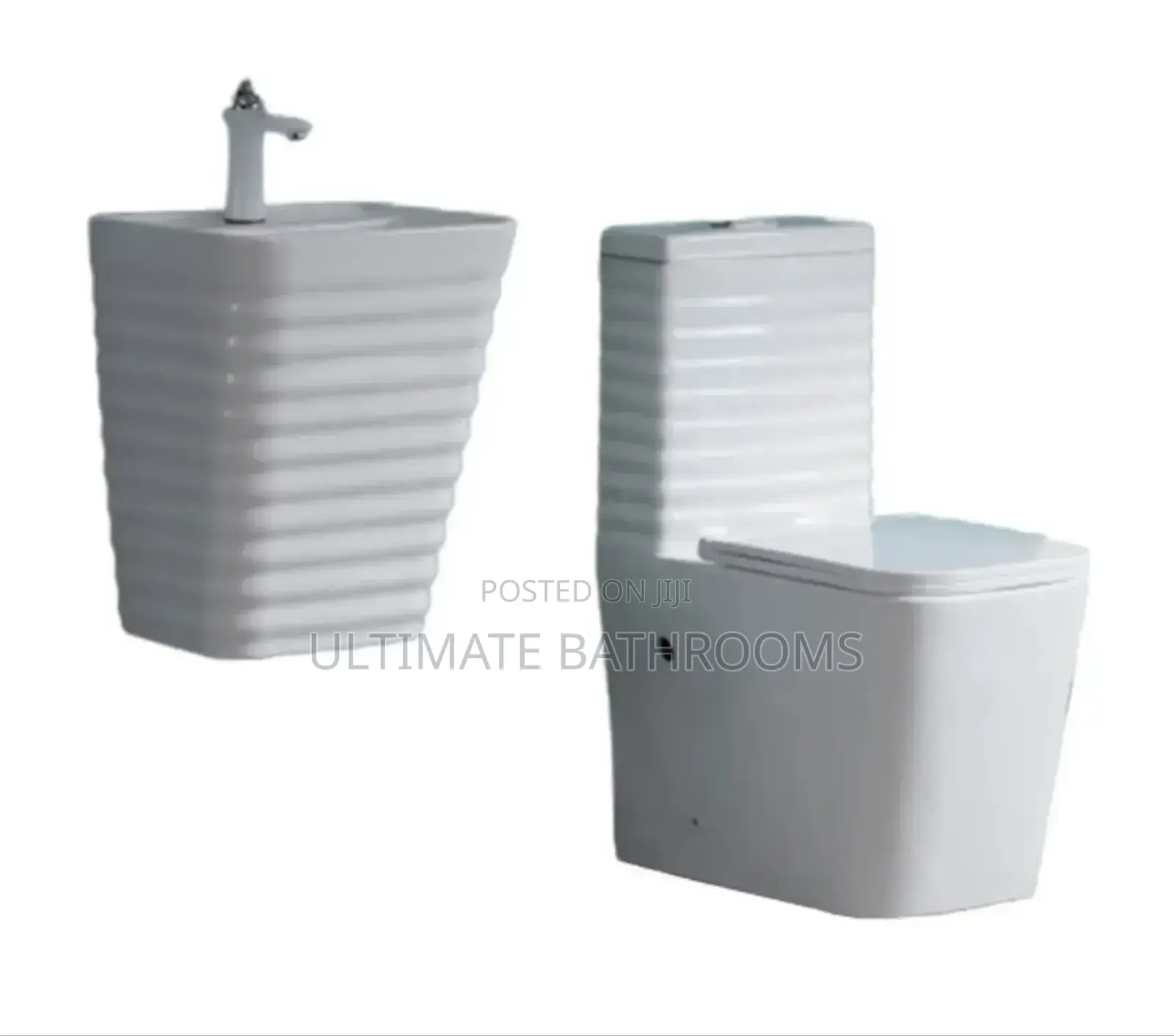 Plain Stripe White Watercloset With Wash Hand Basin