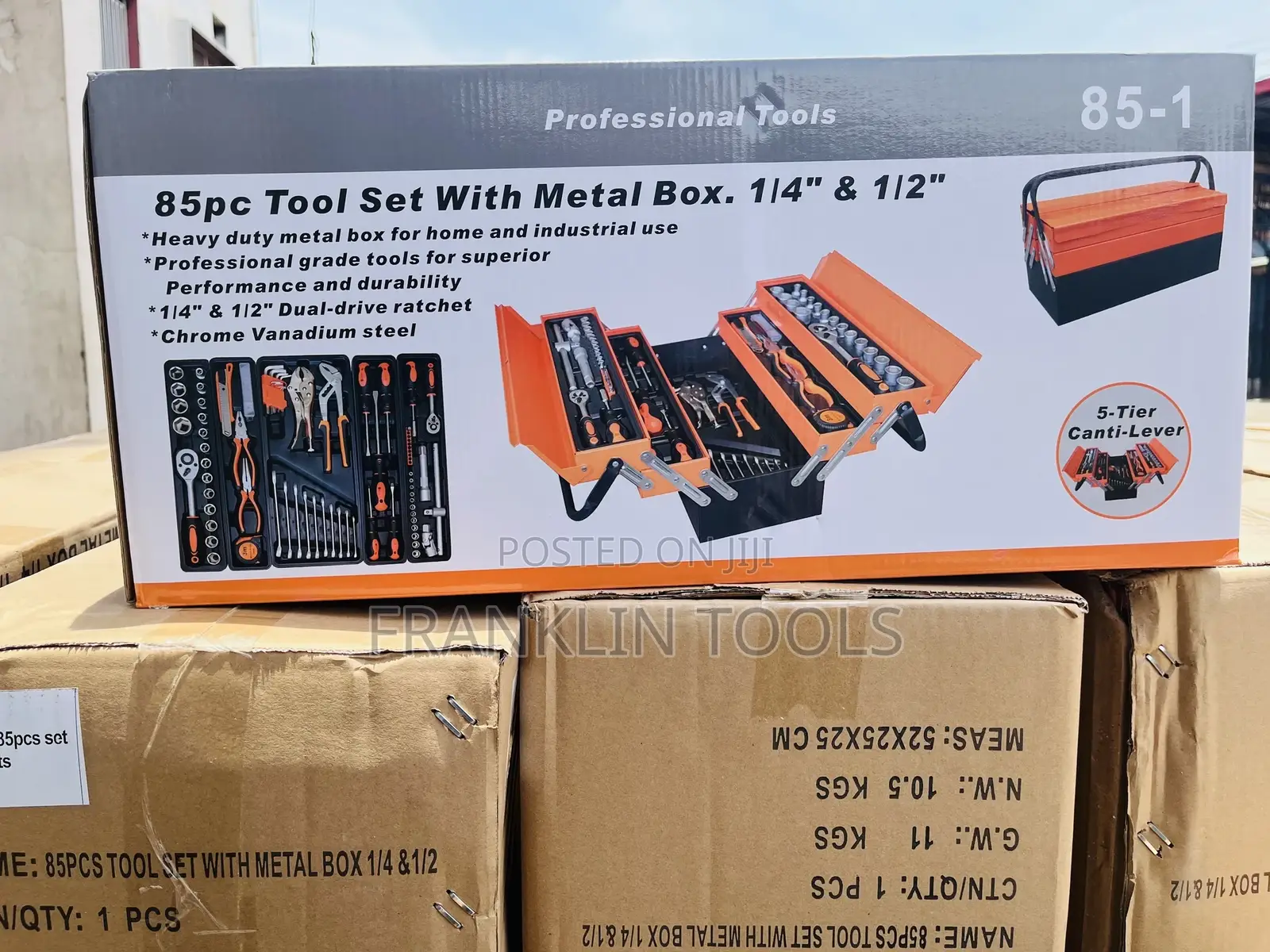 85pc Tool Set With Metal Box. 1/4" 1/2"