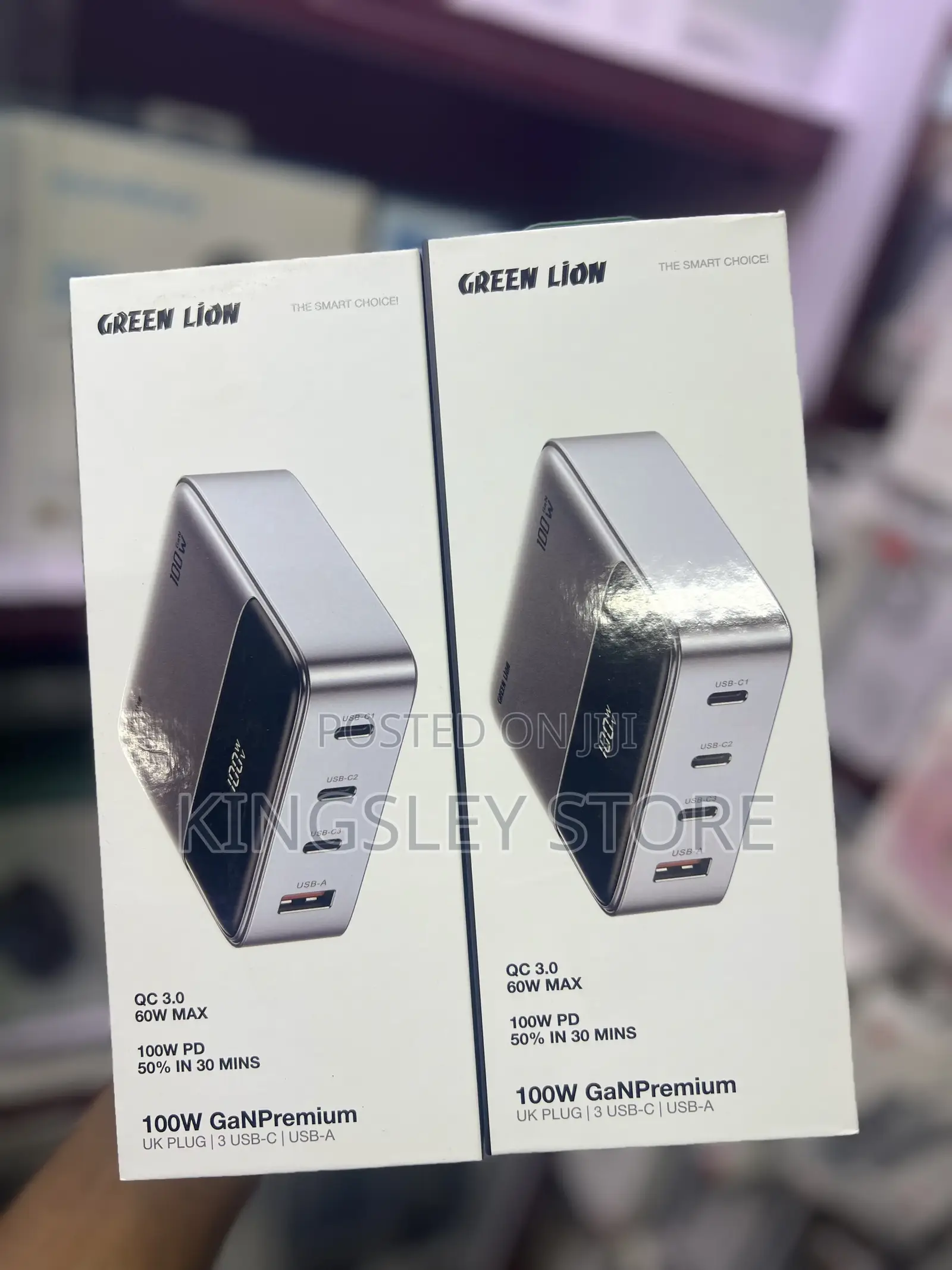 Green Lion 100w Gan Premium Uk Plug Adapter - Gray