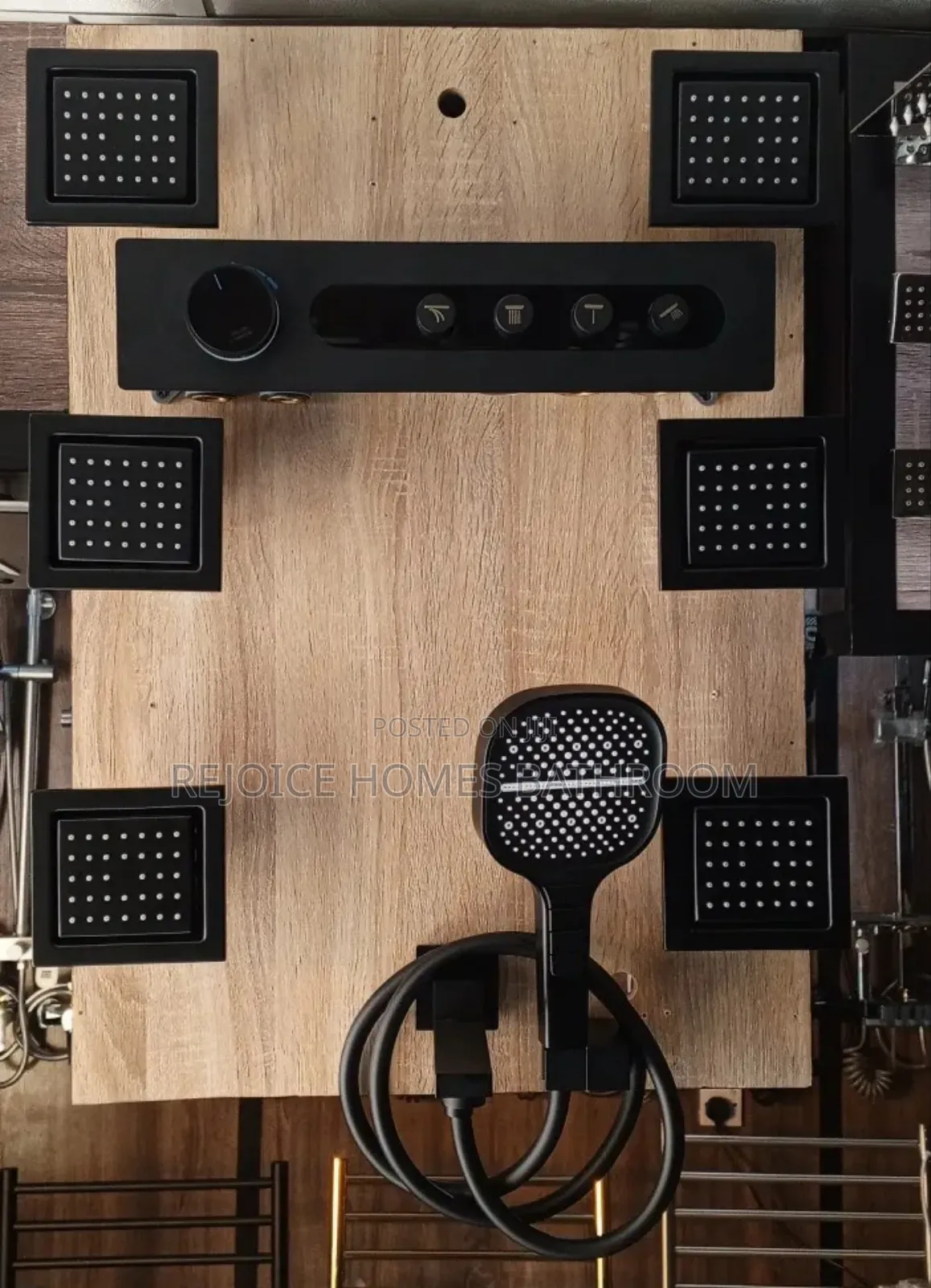 Black Matte Square Ceiling Rain Shower Multiple Body Jets