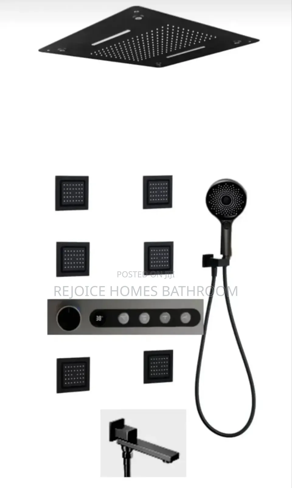 Black Matte Square Ceiling Rain Shower Multiple Body Jets