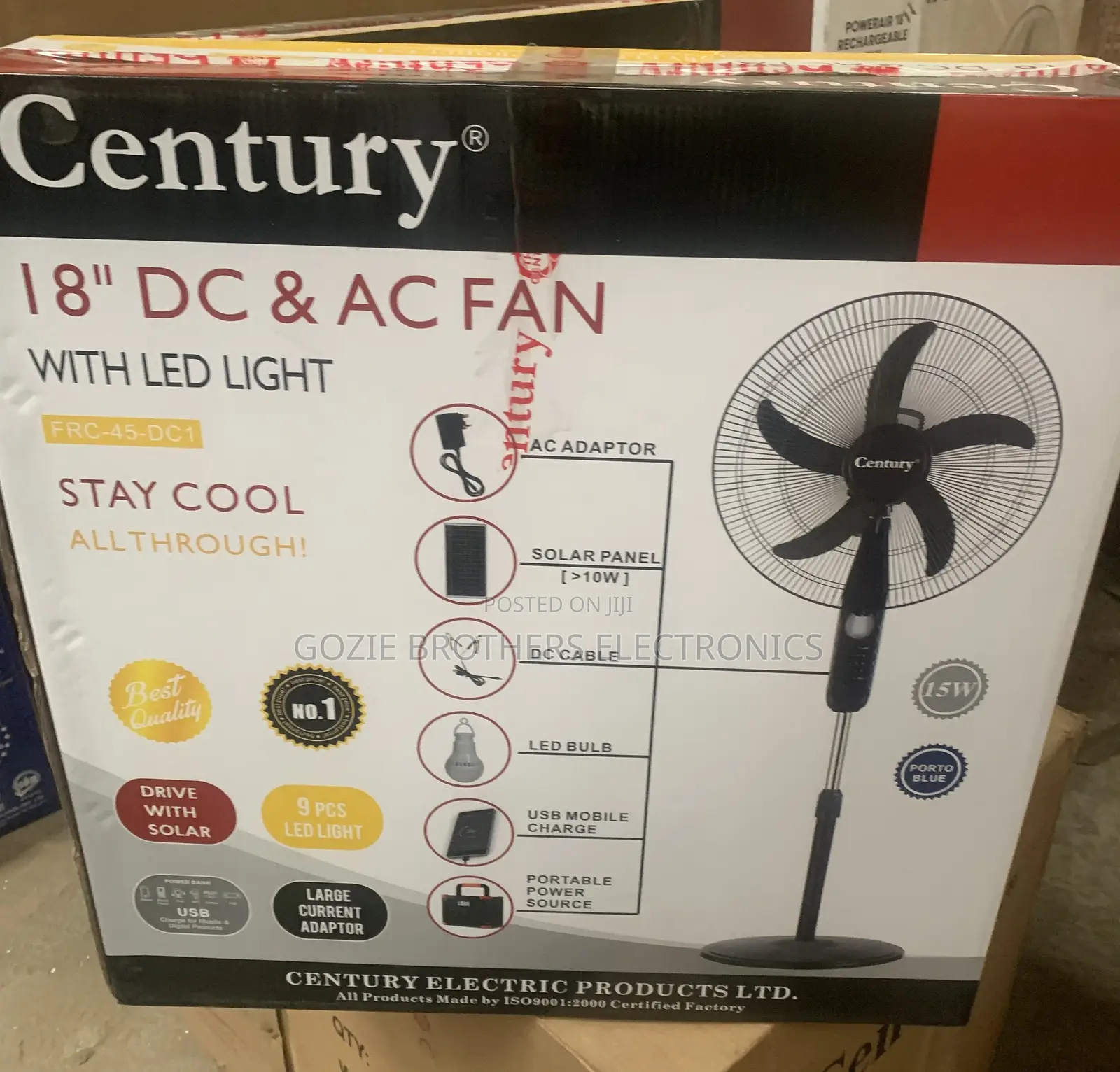18” 3-in-1 Century Ac/Dc Solar Standing Fan.