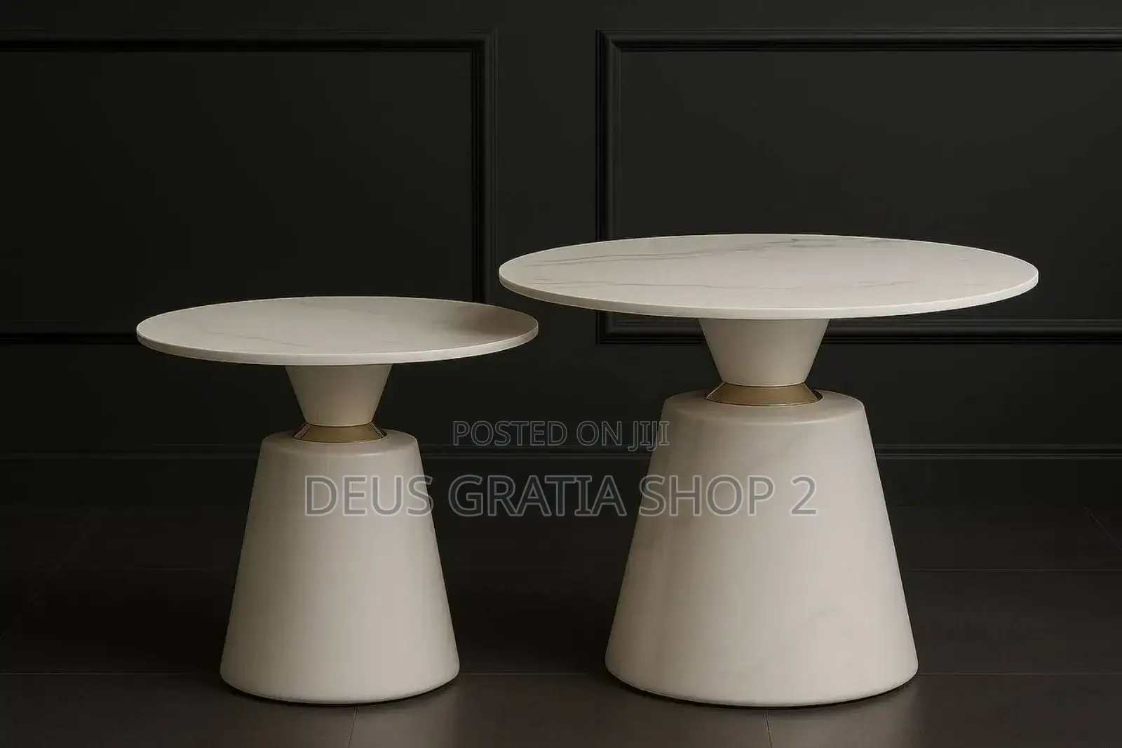 2 in 1 Marble Center Table Set White Colour