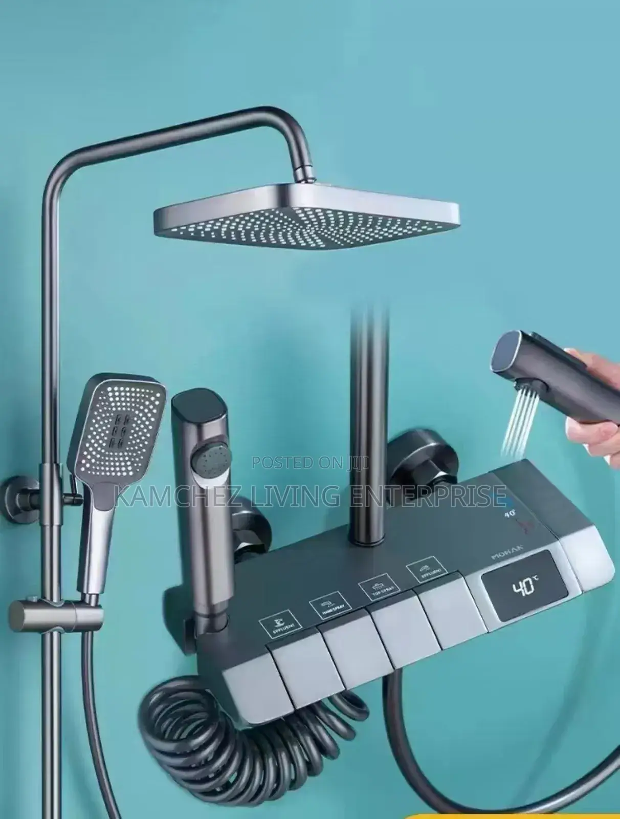 Grey Piano Thermostat Standing Shower Mixer With Screen-