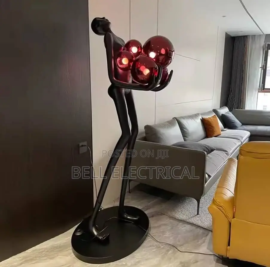Humanoid Statue Sculpture Floor Lamp Long Arm Ball