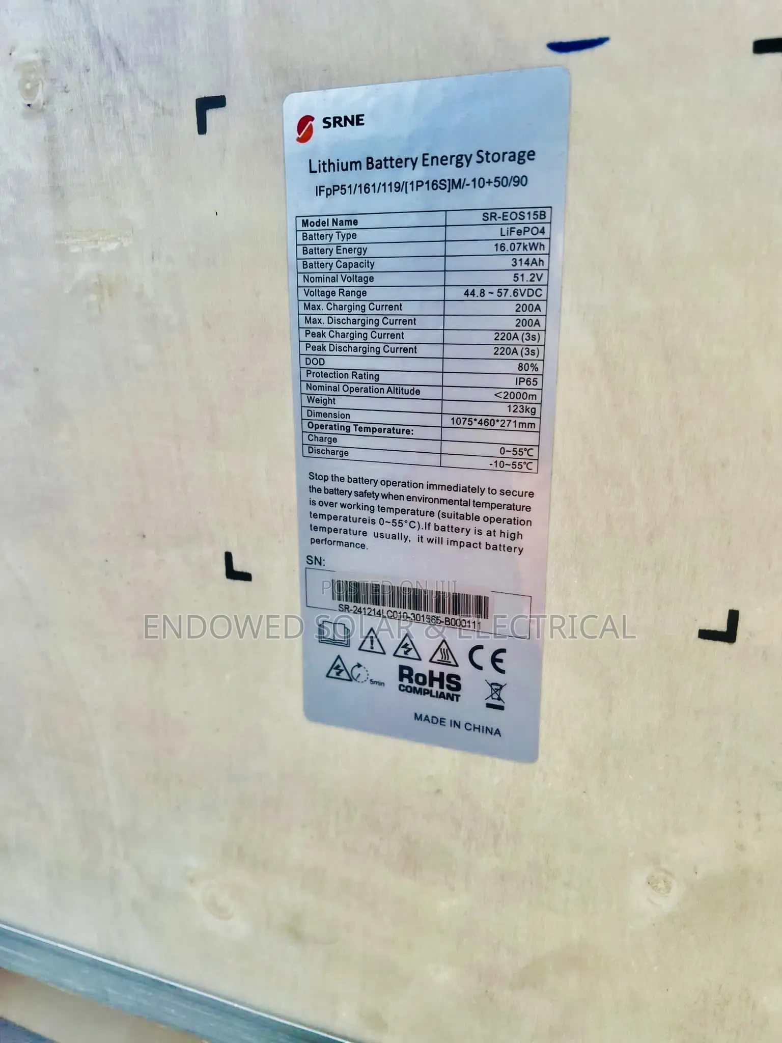 16kwh 51.2v Solar Lithium Ion Batteries Srne Products 10yrs Warranty