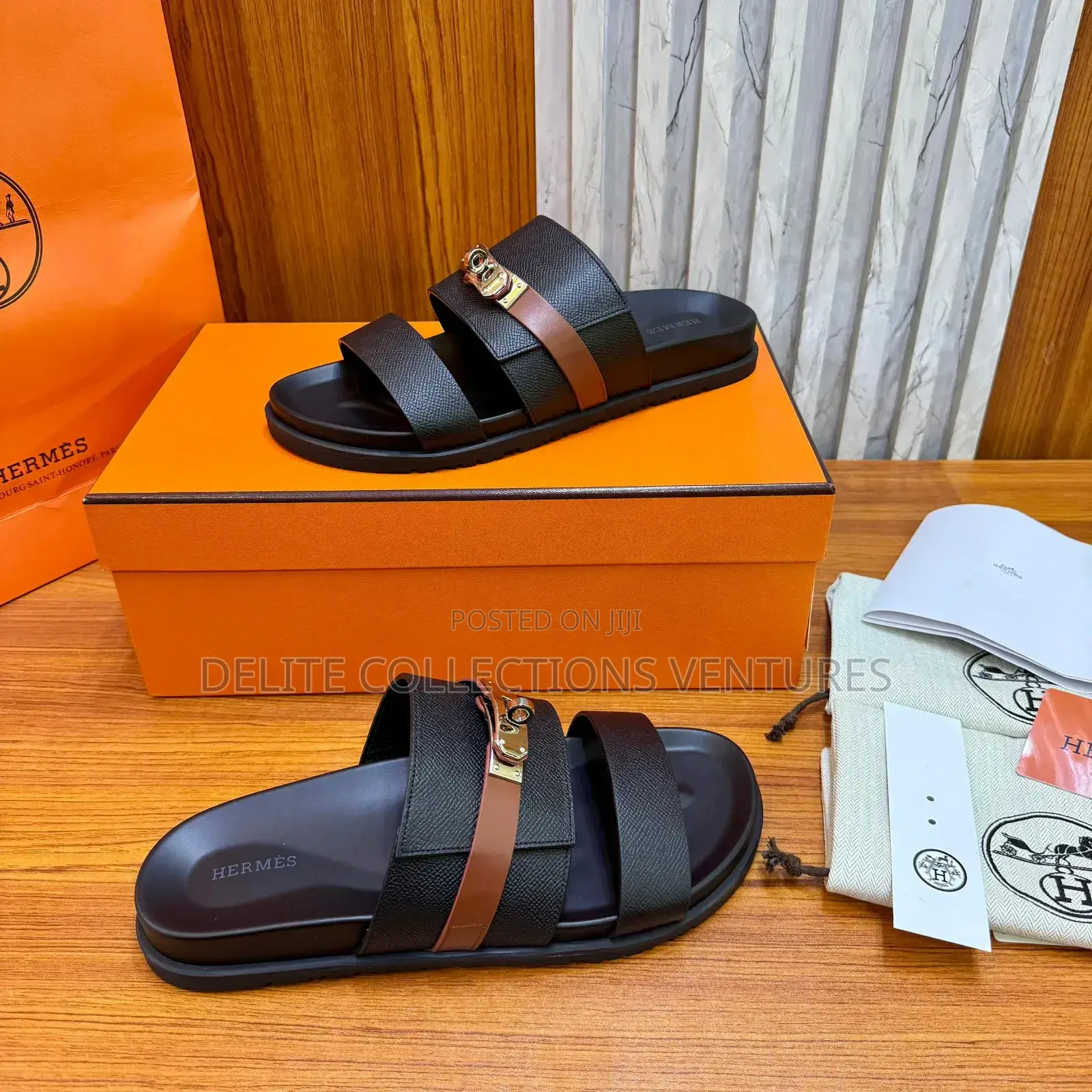 Original Hermes Jackson Sandal. 
Color: Noir / Naturel H.