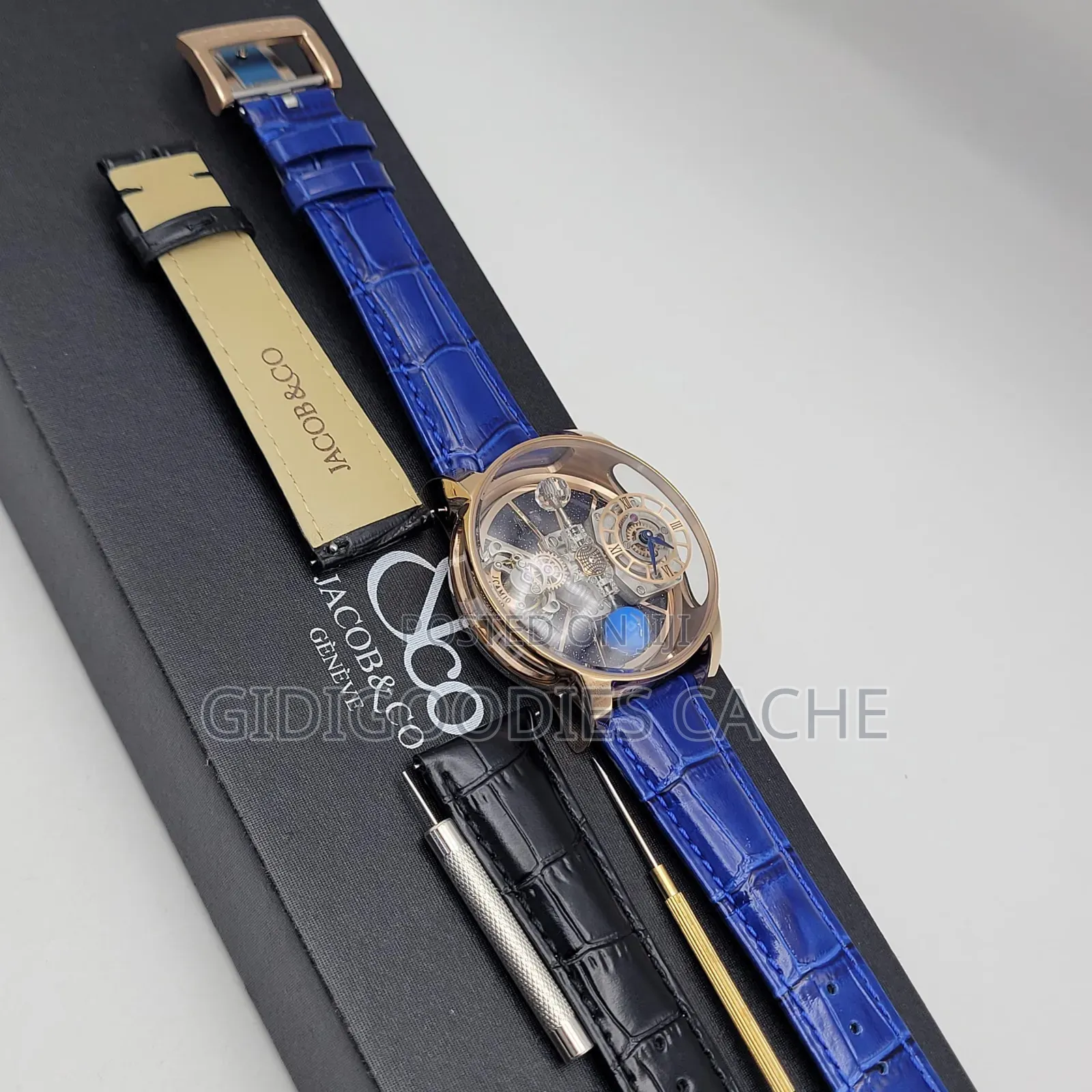 Jacob Co Double Strap Leather Turning Watch