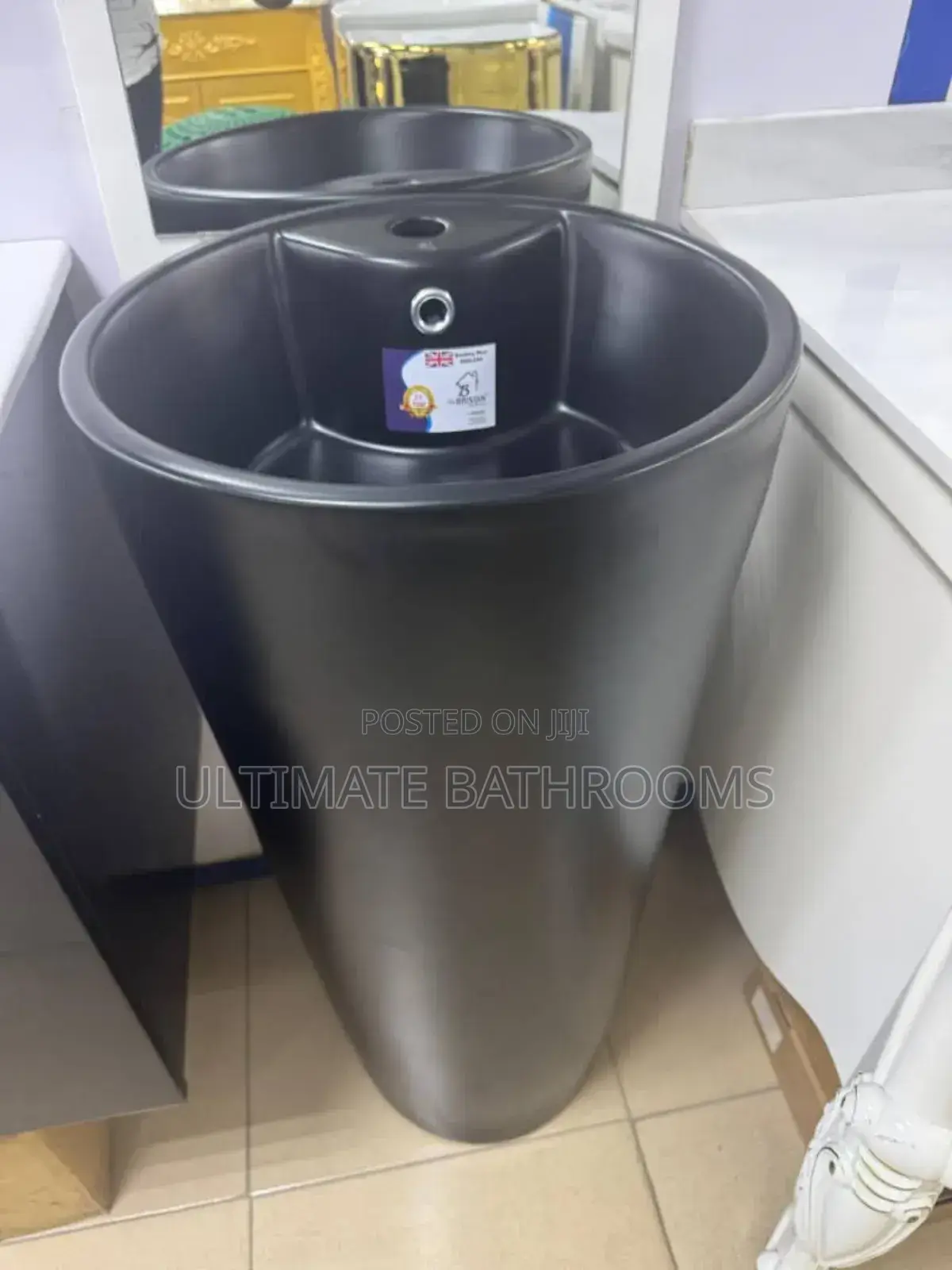 Matt Black Free Standing Wash Hand Basin With Tap Hole