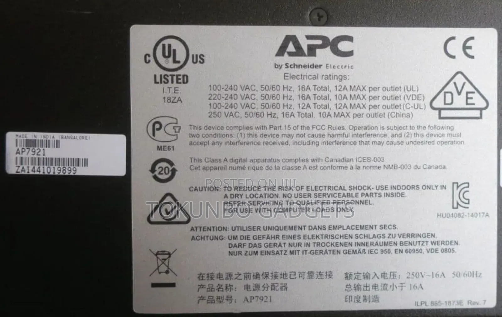 Apc Ap7921 1u Switched Rack Power Distribution Unit Pdu 16a