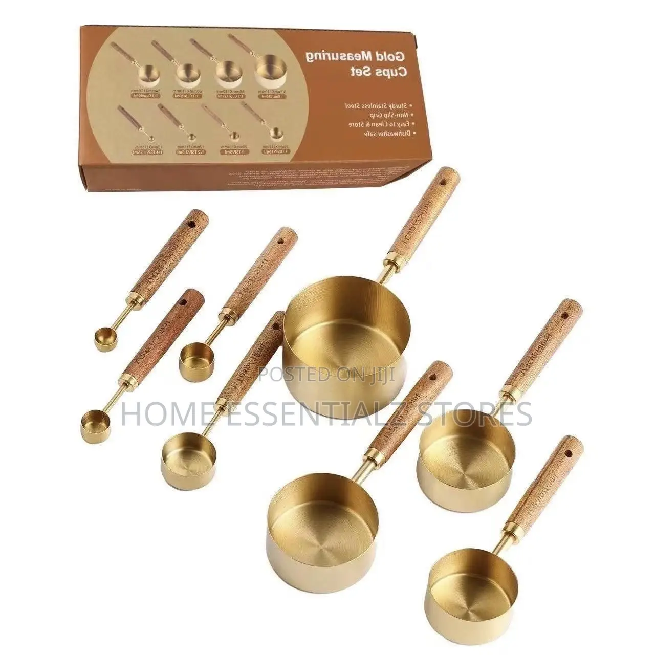 Set of Stainless Steel Measuring Cups With Wooden Handle